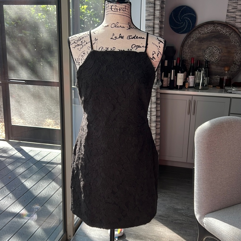 Black lace mini dress.